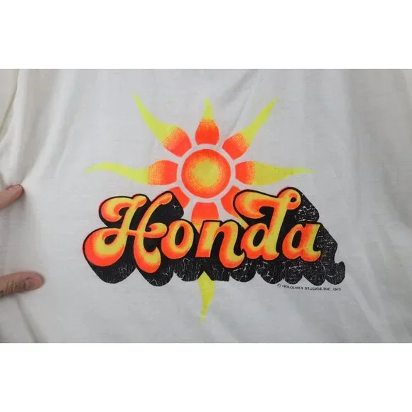 Vtg 70s Mens L Spell Out Thin Honda Motorcycle Racing Short Sleeve T-Shirt USA